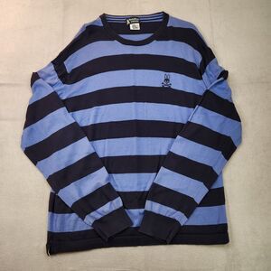 Psycho Bunny Sweater Mens 3XL Blue Striped Crew Pullover Pima Cotton Long Sleeve